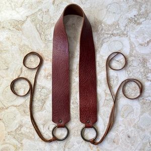 Flora fauna Genuine Leather belt with brass ring strap tie closure hand-crafted